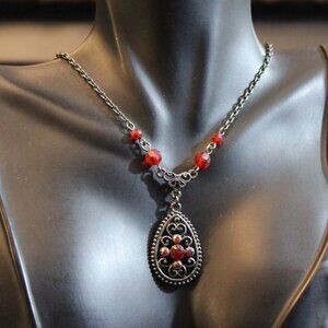 1928 Brand Garnet Red Victorian-Style Drop Necklace
